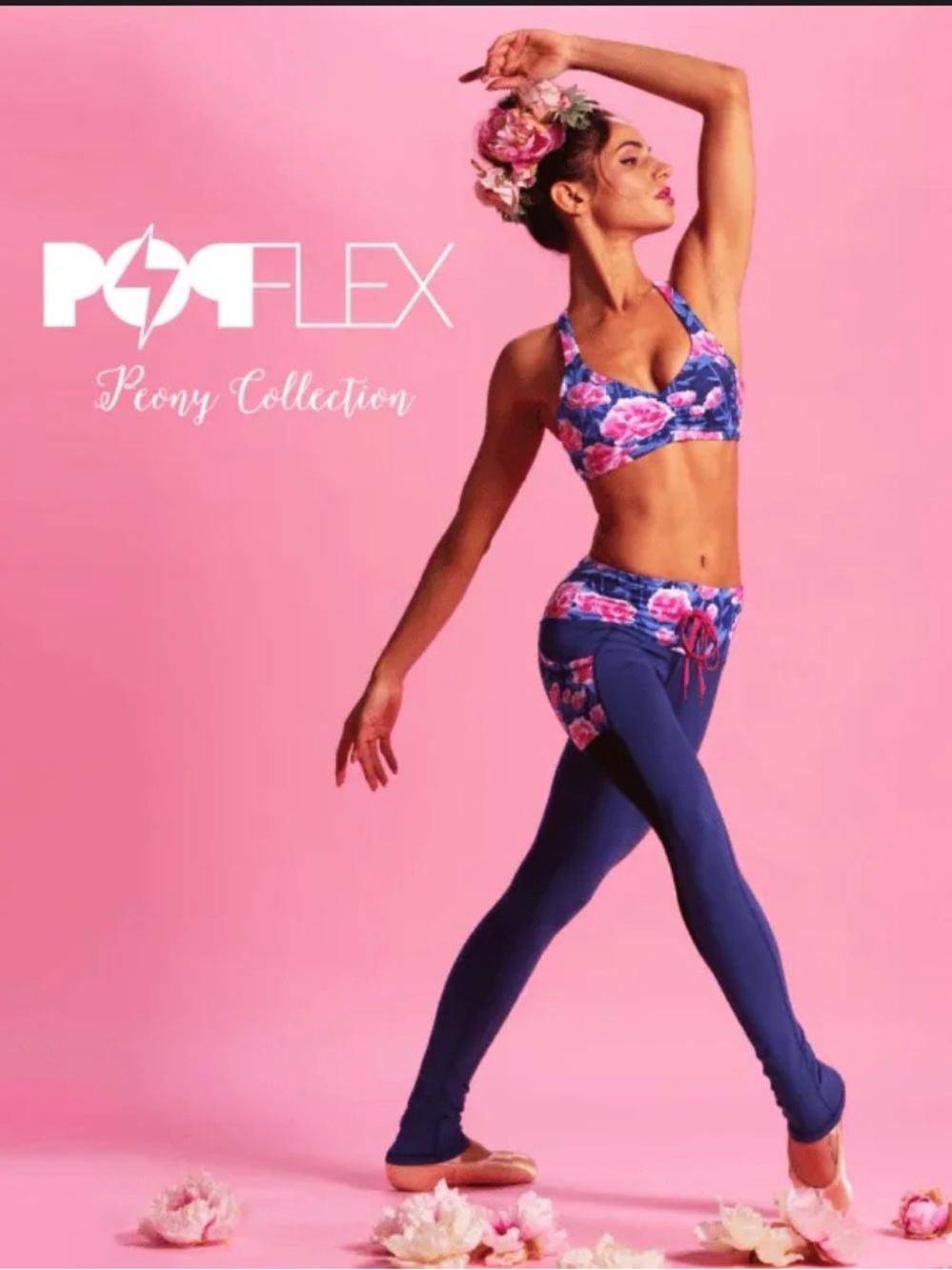 POPflex Peony Athletic Heartstrings Sports bra - Blue & Pink Floral
